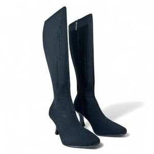 Anne Klein Black Knit Pillar Wm 9.5 Snip Toe 3" Heel Knee‎ High Dress Boots NIB